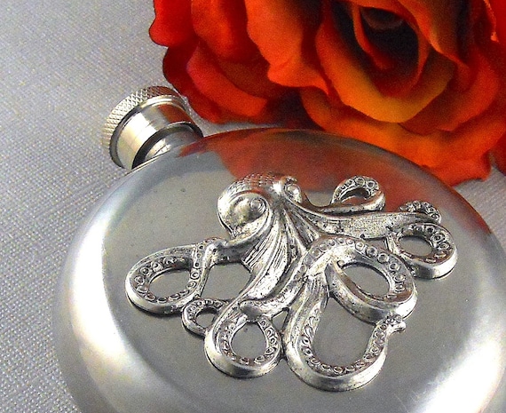 8oz RED Steampunk Octopus Flask 8oz RED Steampunk Octopus Flask