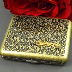 Portasigarette, lupo di bronzo, porta soldi volpe in esecuzione, unisex vintage ispirato al vittoriano, tasca porta tabacco di dimensioni normali