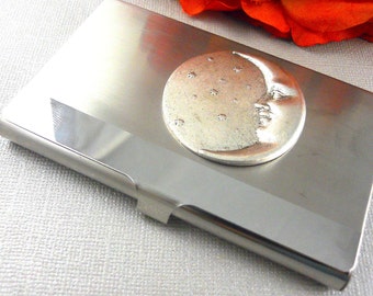 Himmlischer Mond und Sterne Visitenkartenetui - Edelstahl