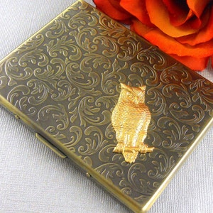 Golden Owl Cigarette Case, Cigarette Holder,Cigarette Box,  Vintage Inspired, Wallet, Cigarette, Metal Wallet, Card Holder Holiday Gift