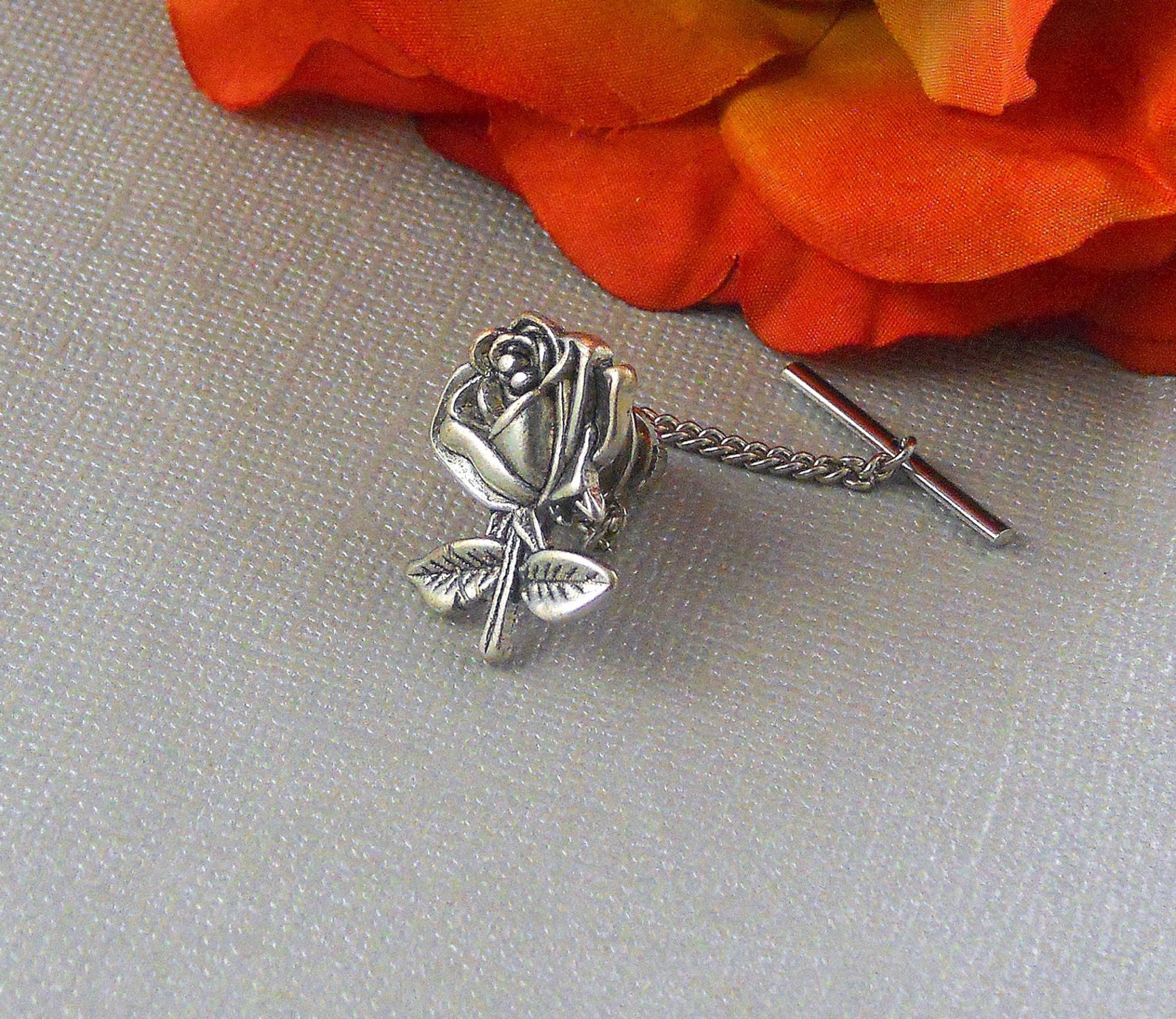 Sale Silver Rose Leaf Rose Tie Tack Victorian Inspired Etsy UK