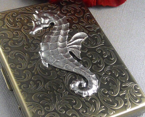 gothic cigarette case Metal Cigarette Case Seahorse Antique Silver Gothic Victorian Art Nouveau  Steampunk