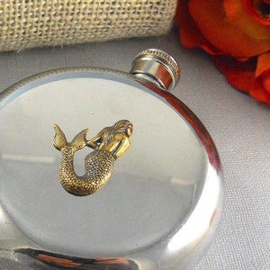 Mermail Flask, Mermaid Flask, Silver Flask, Round Silver Mermaid Flask, Drinking Bottle,Vintage Inspired, Men Accesseries 5Oz Flask