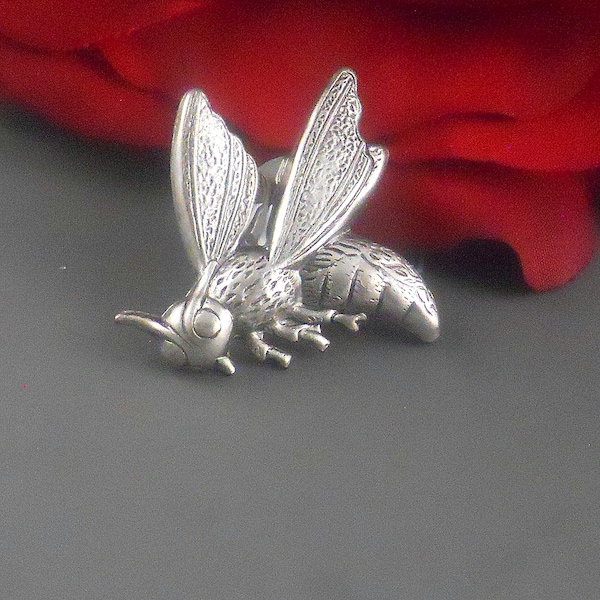 Flying Bee Pin Bee Tie Tack Sterling Silver Plated Wings Men Accessories Bee Brooch Silver Bee Brooch