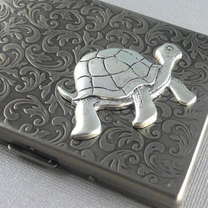 Silber Schildkröte Zigarettenetui, Schildpatt Zigarrenhalter, Vintage Steam Punk Inspiriert, Brieftasche Id Card Case Box, Black Friday Sale