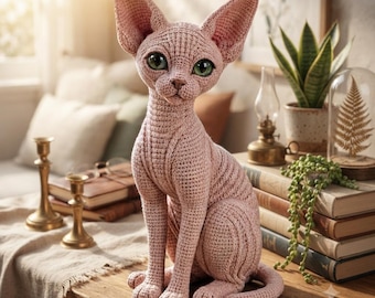 Realistic Sphynx Cat Crochet Pattern PDF, Hairless Cat Amigurumi Tutorial, Naked Cat Plush, DIY Animal Toy, Digital Download