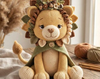 Autumn Lion Crochet Pattern PDF, Amigurumi Lion Plush Tutorial, Woodland Lion Cub, Fall Animal Crochet, Nursery Decor