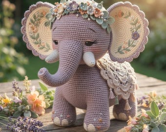 Floral Elephant Crochet Pattern, Boho Amigurumi Toy, Nursery Decor PDF