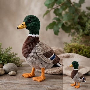 Mallard Duck Crochet Pattern PDF | Realistic Standing Duck Amigurumi Tutorial | Woodland Bird Plush | DIY Crochet Gift | Instant Download