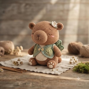 Sleepy Blossom Bear Crochet Pattern, Amigurumi Teddy Bear PDF Tutorial (Beginner Friendly)