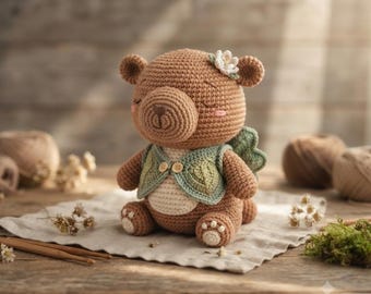 Sleepy Blossom Bear Crochet Pattern, Amigurumi Teddy Bear PDF Tutorial (Beginner Friendly)