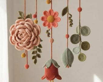 Crochet Baby Mobile Pattern PDF, Floral Garden Rose Daisy Crib Decor (Digital Download)