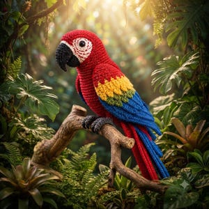 Scarlet Macaw Crochet Pattern PDF, Realistic Parrot Amigurumi Pattern, Tropical Bird Crochet Toy, Exotic Bird Plush, DIY Gift