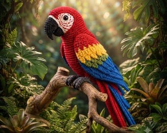 Scarlet Macaw Crochet Pattern PDF, Realistic Parrot Amigurumi Pattern, Tropical Bird Crochet Toy, Exotic Bird Plush, DIY Gift