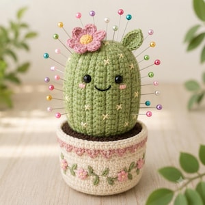 Crochet Cactus Pincushion Pattern PDF, Cute Amigurumi Cactus Crochet Pattern, Flower Pot Sewing Pin Cushion, Digital Download