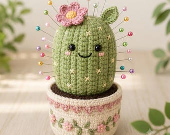 Crochet Cactus Pincushion Pattern PDF, Cute Amigurumi Cactus Crochet Pattern, Flower Pot Sewing Pin Cushion, Digital Download