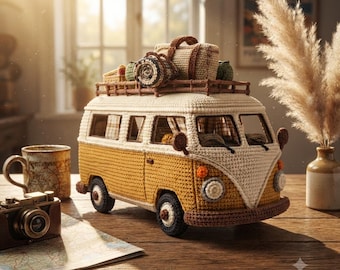 Camper Van Crochet Pattern PDF, Vintage VW Bus Amigurumi Pattern, Retro Camper Crochet Toy, Road Trip Gift, DIY Camper Van