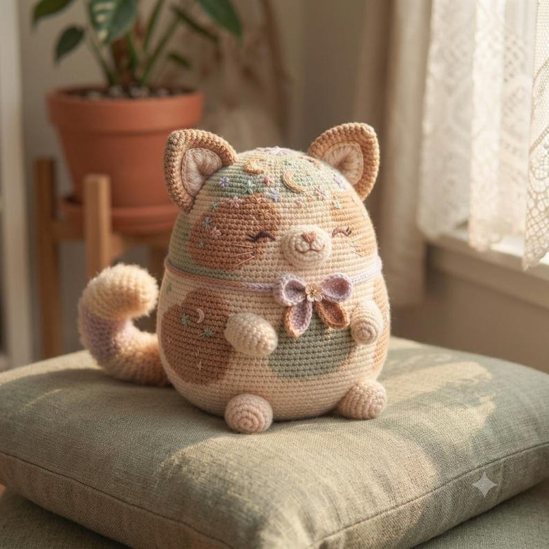 Celestial Patchwork Cat Crochet Pattern, Amigurumi Plush Toy (PDF Download) image 1