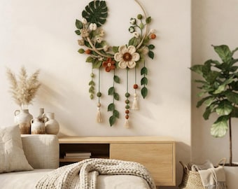 Crochet Botanical Wall Hanging Pattern PDF, Boho Wall Decor, Floral Leaf Crochet Pattern, Modern Fiber Art, DIY Home Decor