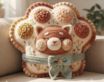 Crochet Cat Pillow Pattern PDF, Sleepy Cat Cushion, Floral Amigurumi (Digital Download)