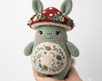 Mushroom Bunny Crochet Pattern PDF, Woodland Amigurumi Tutorial, Floral Details