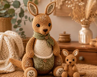 Kangaroo Crochet Pattern PDF | Mother & Baby Joey Amigurumi Tutorial | Boho Nursery Plush | Instant Download | DIY Gift
