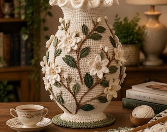 Crochet Floral Vase Cover Pattern PDF | Cottagecore Vase Cozy | 3D Flower Vase Sleeve | Home Decor Crochet Pattern
