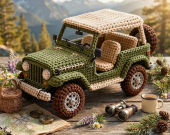 Crochet Off Road Vehicle Pattern PDF | Vintage 4x4 Amigurumi Toy | Jeep Style Crochet Car | DIY Plush Truck Gift Pattern