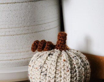 Handmade Cream Speckled Crochet Pumpkin