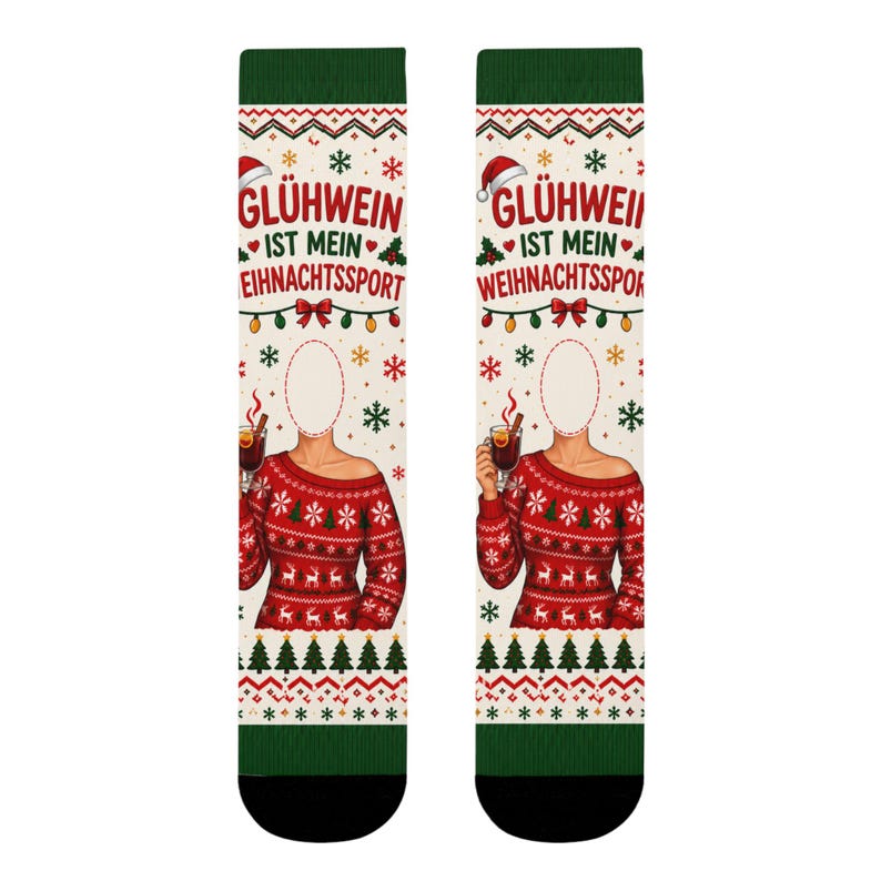 Personalisierte Socken mit Gesicht | Lustige Weihnachtssocken mit Foto | Glühwein Geschenk für Frauen | Weihnachtsgeschenk personalisiert image 5