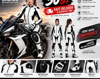 Women’s Motorcycle Leather Suit, White Black Racing Gear, Track Riding Outfit, Personalization Gift