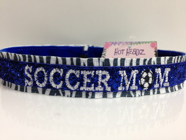 Custom Embroidered Personalized Non-Slip Double Layered Sparkle Glitter with MOM & Sports Emblem Team Headbands image 1