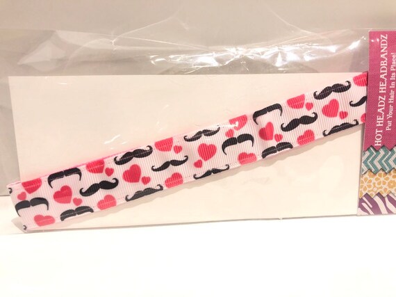 I Love Mustache Pink 7/8" Non-Slip Headbands