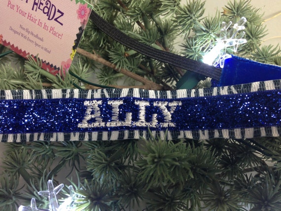 Ready 2 Ship - Embroidered Personalized Non-Slip 7/8" Layered Sparkle Glitter ZEBRA Team Headband - ALLY