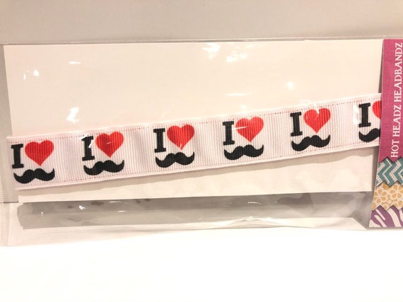 I Love Mustache Red 7/8" Non-Slip Headbands
