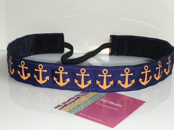 Navy with Orange Anchors custom Non-slip headband