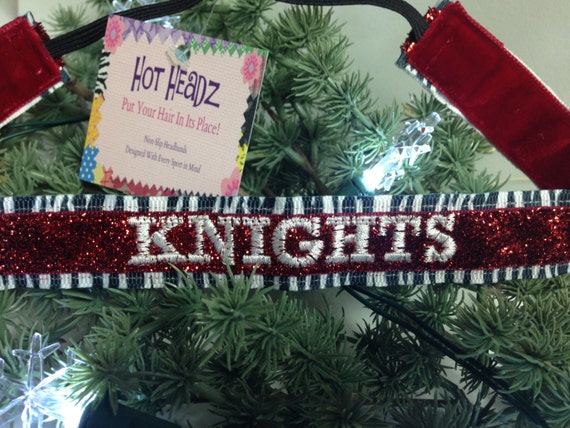 Ready 2 Ship - Embroidered Non-Slip 7/8" Layered Sparkle Glitter ZEBRA Team Headband - KNIGHTS