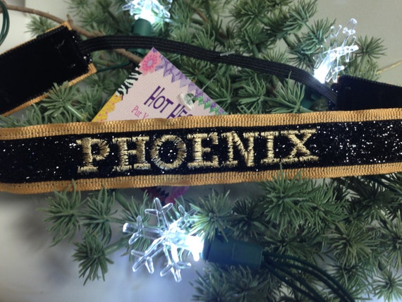 Ready 2 Ship - Embroidered Personalized Non-Slip 7/8" Layered Sparkle Glitter Team Headband - PHOENIX