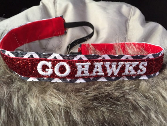 Custom Embroidered Blackhawks Inspired Team Non-Slip Layered Grosgrain Headband - GO HAWKS
