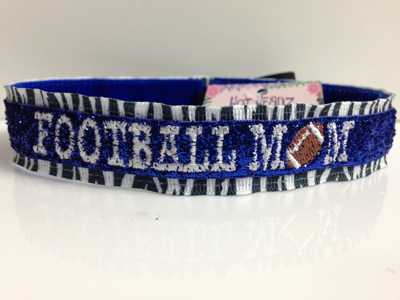 Custom Embroidered Personalized Non-Slip Double Layered Sparkle Glitter with MOM & Sports Emblem Team Headbands image 2