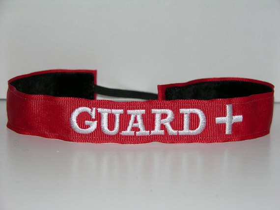 Custom Embroidered Personalized Non-Slip Red LIFEGUARD "GUARD" Headband