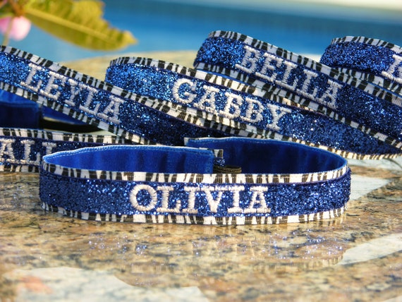 Custom Embroidered Personalized Non-Slip Layered Sparkle Glitter ZEBRA Team Headbands