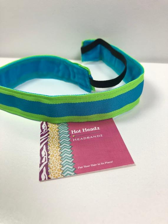 Neon Green with Turquoise Stripe Non-Slip Headband
