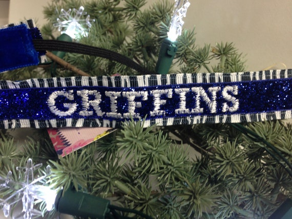 Ready 2 Ship - Embroidered Personalized Non-Slip 7/8" Layered Sparkle Glitter ZEBRA Team Headband - GRIFFINS