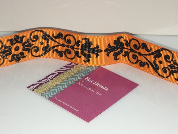 Halloween Orange Black Glitter Damask Non-Slip Hot Headz Headband