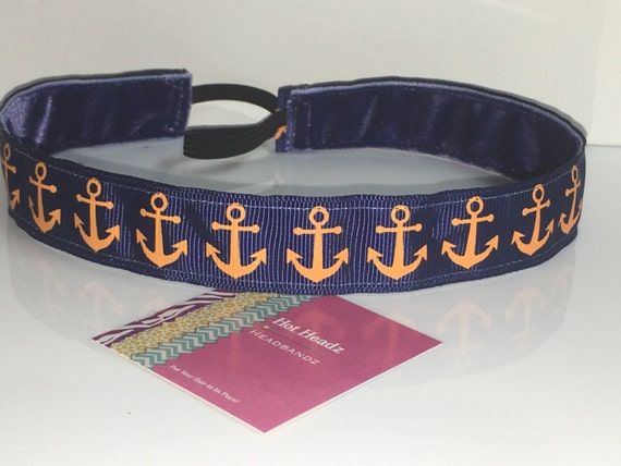 Navy with Orange Anchors Non Slip Headbandz by Hot Headz Headbandz