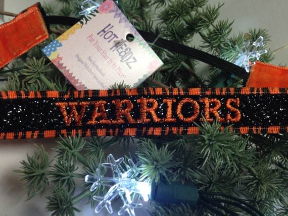 Ready 2 Ship - Embroidered Personalized Non-Slip 7/8" Layered Sparkle Glitter ZEBRA Team Headband - WARRIORS