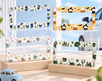 Cute Bunny License Plate Frame, Kawaii Car Tag Holder, Floral Rabbit Car Accessories, Cute Auto Decor, Personalized Style Plate Frame Gift