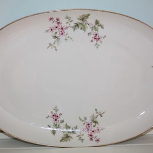Vintage Hutschenreuther Selb Bavaria Germany Pink Floral Gold Trim Porcelain Oval Serving Platter 15&quot; x 10&quot;