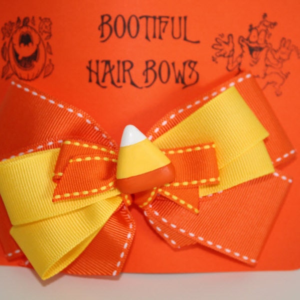 Large Orange And Yellow Halloween Candy Corn Bow Barrette